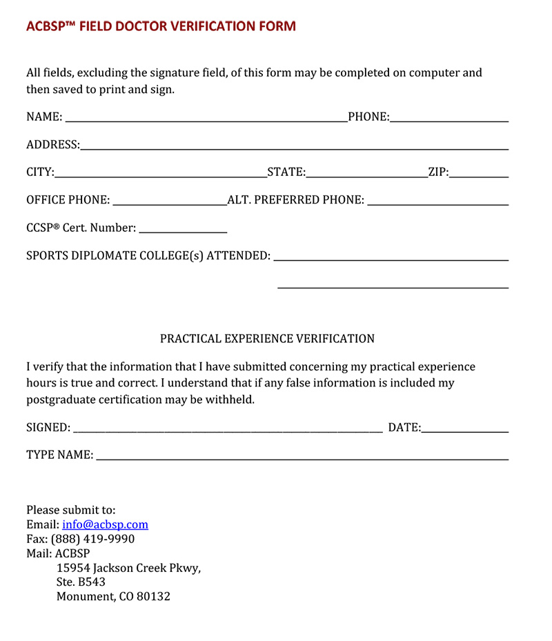 Field Experience Forms - American Chiropractic Board of Sports 